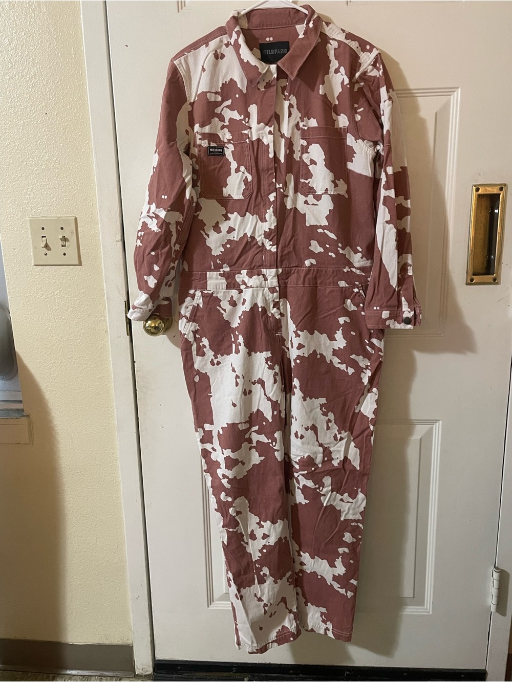 Wildfang Mauve and White Camo Utility Jumpsuit